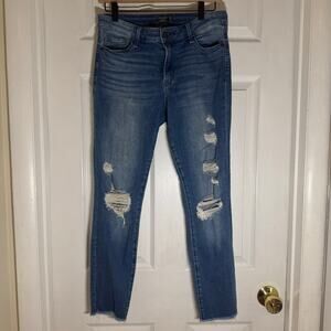 Abercrombie & Fitch Harper Low Rise Ankle Distressed Jeans Frayed Hem Size 27